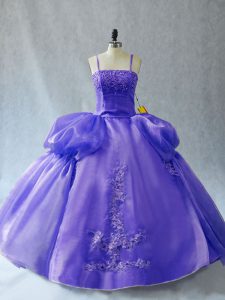 Beautiful Straps Sleeveless Lace Up Sweet 16 Dresses Lavender Organza