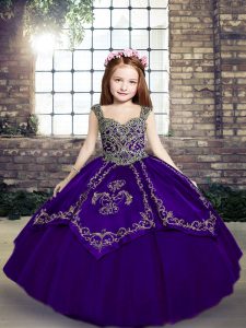 Perfect Embroidery Girls Pageant Dresses Purple Lace Up Sleeveless Floor Length