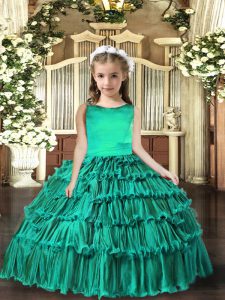 Perfect Turquoise Lace Up Scoop Ruffled Layers Little Girl Pageant Dress Sleeveless