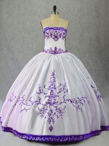  Floor Length White And Purple Quinceanera Dress Scoop Sleeveless Lace Up