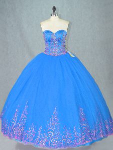  Blue Sleeveless Beading and Embroidery Floor Length Quince Ball Gowns
