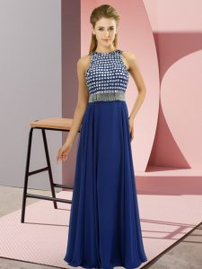  Floor Length Empire Sleeveless Blue Prom Dress Side Zipper