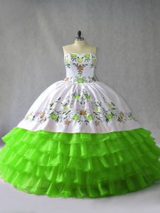 Great Sleeveless Floor Length Embroidery and Ruffled Layers Lace Up Sweet 16 Dress