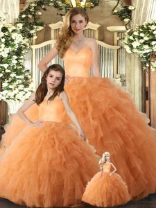 Fantastic Tulle Sweetheart Sleeveless Lace Up Ruffles 15 Quinceanera Dress in Orange