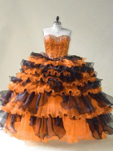  Orange Sweetheart Lace Up Beading Quinceanera Gowns Sleeveless
