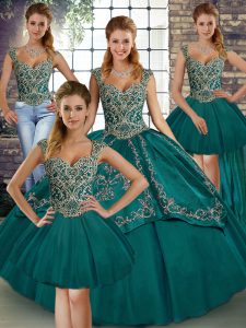 Smart Floor Length Ball Gowns Sleeveless Teal Quinceanera Gown Lace Up