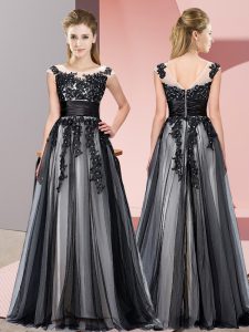Gorgeous Black Empire Scoop Sleeveless Tulle Floor Length Zipper Beading and Lace Dama Dress