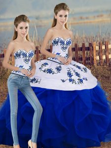  Royal Blue Two Pieces Tulle Sweetheart Sleeveless Embroidery and Ruffles and Bowknot Floor Length Lace Up Sweet 16 Quinceanera Dress