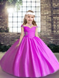  Lilac Straps Lace Up Beading Little Girl Pageant Dress Sleeveless