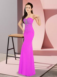 Designer Fuchsia Sleeveless Floor Length Beading Zipper Prom Party Dress