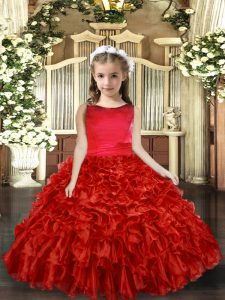  Ball Gowns Girls Pageant Dresses Red Scoop Organza Sleeveless Floor Length Backless