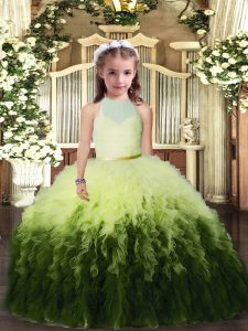 Graceful High-neck Sleeveless Backless Little Girls Pageant Gowns Multi-color Tulle