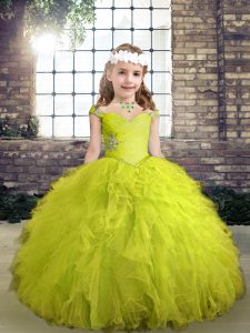  Tulle Sleeveless Floor Length Child Pageant Dress and Beading and Ruffles