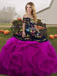  Sleeveless Embroidery and Ruffles Lace Up Quinceanera Gowns