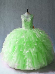 High End Ball Gowns Beading and Ruffles Quinceanera Dresses Lace Up Organza Sleeveless Floor Length
