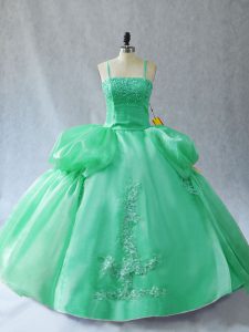 Free and Easy Green Lace Up Quince Ball Gowns Appliques Sleeveless Floor Length