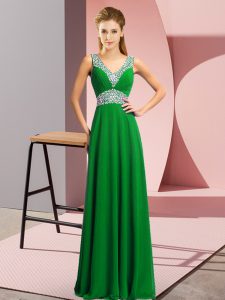  Sleeveless Lace Up Floor Length Beading Evening Dress