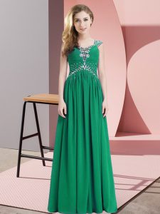Captivating Chiffon Straps Cap Sleeves Lace Up Beading Prom Gown in Green