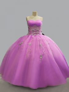 Captivating Organza Strapless Sleeveless Lace Up Beading Quinceanera Gown in Lilac