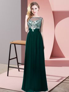 Fashion Sleeveless Floor Length Beading Backless Evening Dress with Peacock Green