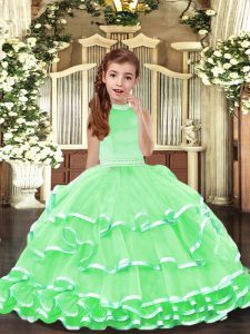  Beading and Ruffled Layers Little Girls Pageant Dress Backless Sleeveless Floor Length