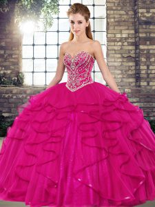  Floor Length Ball Gowns Sleeveless Fuchsia Ball Gown Prom Dress Lace Up