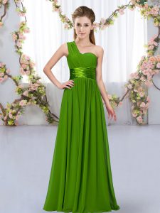 Pretty Belt Dama Dress for Quinceanera Green Lace Up Sleeveless Floor Length