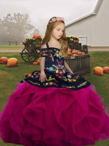  Sleeveless Embroidery and Ruffles Lace Up Little Girl Pageant Gowns