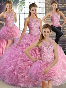 Affordable Rose Pink Sleeveless Beading Floor Length Ball Gown Prom Dress