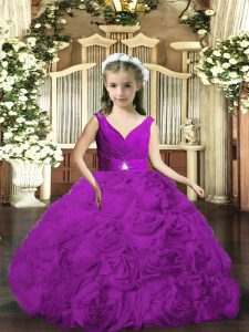 New Style Floor Length Ball Gowns Sleeveless Purple Little Girl Pageant Dress Backless