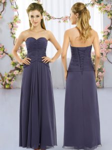 Admirable Navy Blue Vestidos de Damas Wedding Party with Ruching Sweetheart Sleeveless Lace Up
