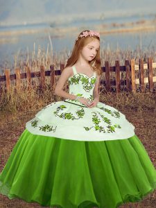  Green Sleeveless Embroidery Floor Length Girls Pageant Dresses