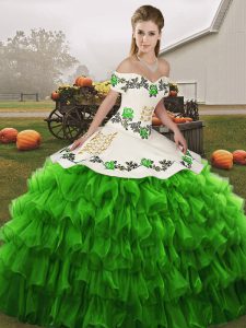 Popular Green Lace Up Vestidos de Quinceanera Embroidery and Ruffled Layers Sleeveless Floor Length