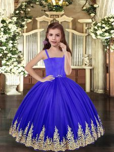  Royal Blue Straps Neckline Embroidery Little Girls Pageant Dress Sleeveless Lace Up
