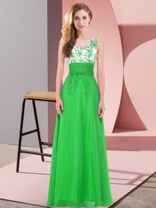 Graceful Floor Length Green Dama Dress Scoop Sleeveless Backless
