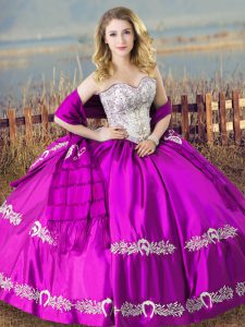 Stylish Sleeveless Floor Length Embroidery Lace Up Sweet 16 Dresses with Purple