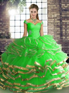 Free and Easy Green Sleeveless Tulle Lace Up Ball Gown Prom Dress for Military Ball and Sweet 16 and Quinceanera