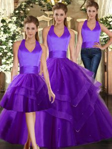 Sophisticated Purple Sleeveless Tulle Lace Up Sweet 16 Dress for Sweet 16 and Quinceanera