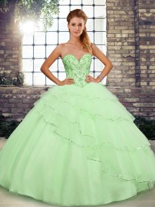  Yellow Green Quince Ball Gowns Sweetheart Sleeveless Brush Train Lace Up