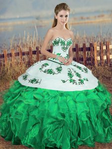 Fine Green Quinceanera Dresses Military Ball and Sweet 16 and Quinceanera with Embroidery and Ruffles and Bowknot Sweetheart Sleeveless Lace Up