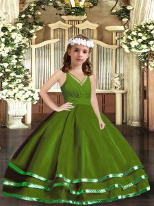 Discount Floor Length Ball Gowns Sleeveless Green Little Girls Pageant Gowns Zipper