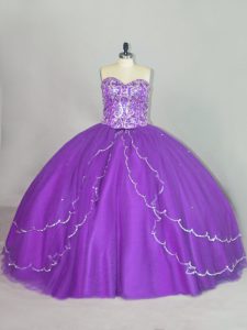 Adorable Tulle Sleeveless 15th Birthday Dress Brush Train and Beading and Sequins