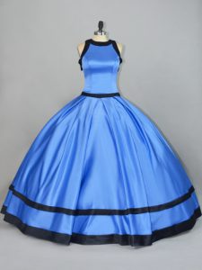  Blue Satin Lace Up Sweet 16 Quinceanera Dress Sleeveless Floor Length Ruching