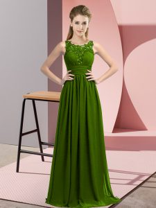 Custom Designed Olive Green Sleeveless Floor Length Beading and Appliques Zipper Dama Dress for Quinceanera