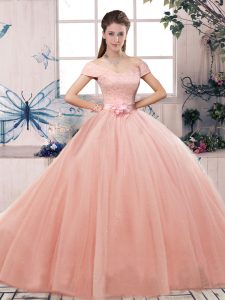  Off The Shoulder Short Sleeves Tulle Quinceanera Dress Lace and Hand Made Flower Lace Up