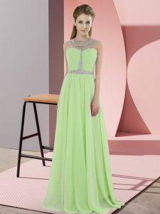  Yellow Green Zipper Prom Party Dress Beading Sleeveless Floor Length