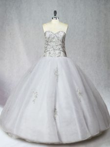 Colorful White Ball Gowns Organza Sweetheart Sleeveless Beading Floor Length Zipper Quinceanera Dress