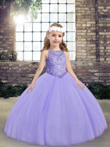  Scoop Sleeveless Tulle Little Girls Pageant Dress Wholesale Beading Lace Up