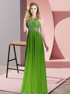  Beading Homecoming Dress Green Backless Sleeveless Floor Length