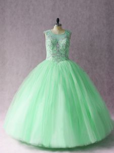  Apple Green Scoop Lace Up Beading Ball Gown Prom Dress Sleeveless